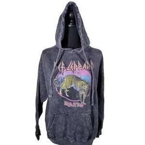 Def Leppard Hoodie Womens Medium High N Dry Band Logo Graphic Cotton Blend Music